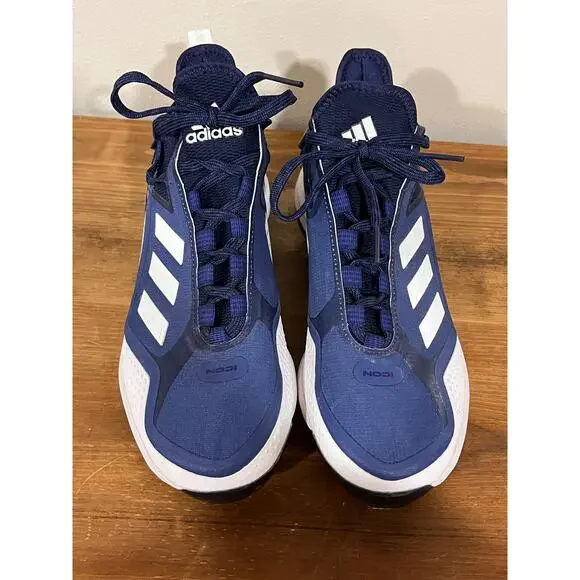 Adidas Icon Mens Size 7.5 Baseball Cleats Navy Blue White Metal Spikes Low Top - Picture 3 of 8